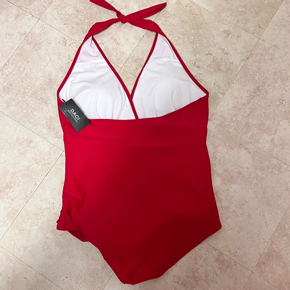 NWT Daci V Neck Halter One Piece Red Bathing Suit Size 18W - Picture 7 of 13